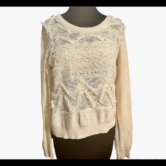 Anthropologie Moth 3D Boho Chic Neutral Cotton Wool Angora Blend Sweater - Picture 2 of 5